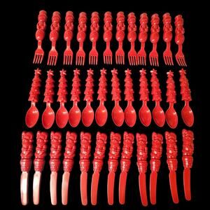 Christmas Character Cutlery Winter Plastic Utensils Santa Snowman Tree Red 36pc